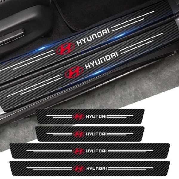 CARBON FIBER LEATHER DOOR SILL PROTECTOR (PACK OF 4 PCS)