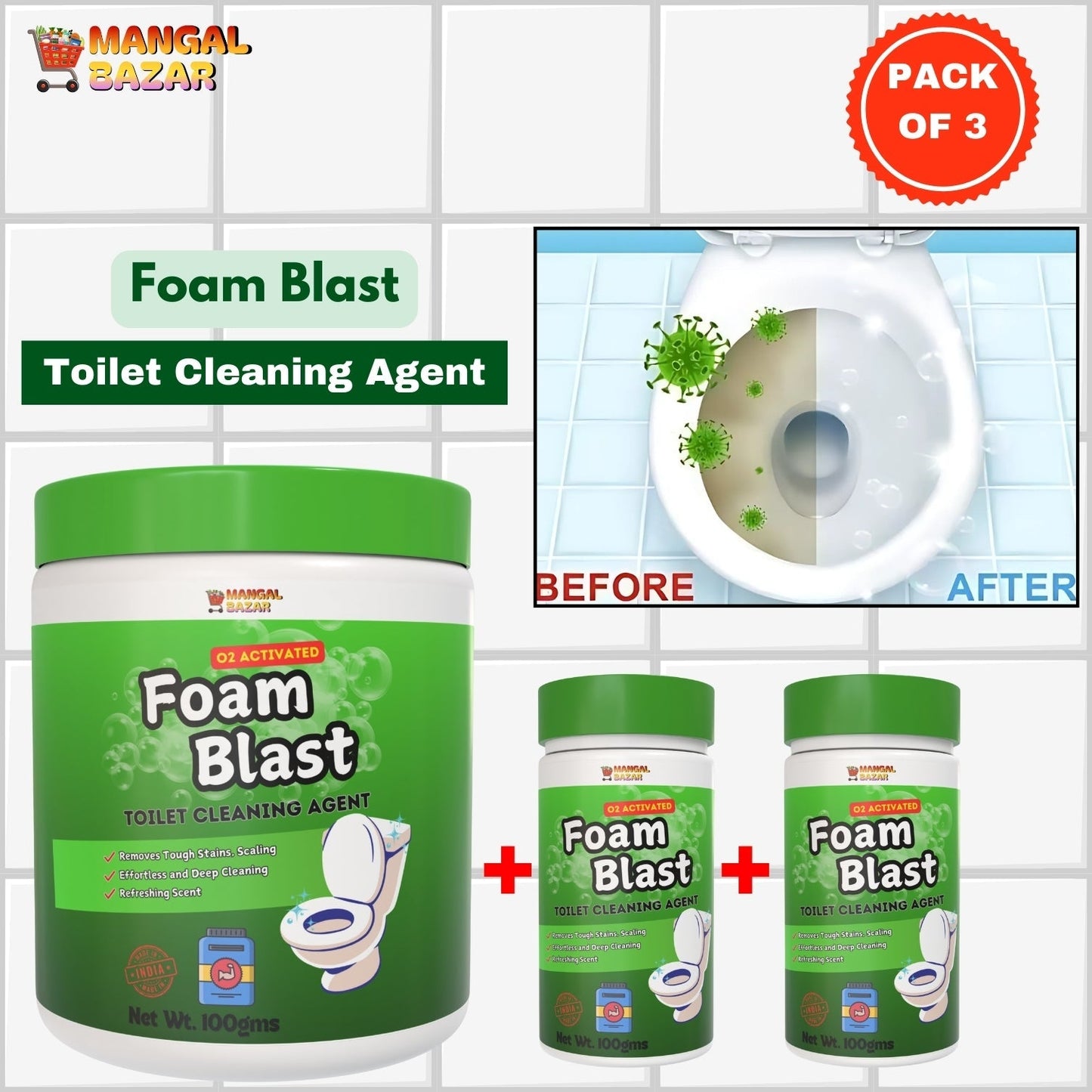 FoamBlast O2 Toilet Cleaning Agent - Pack of 3