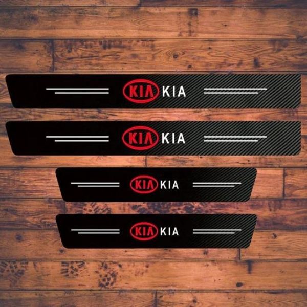 CARBON FIBER LEATHER DOOR SILL PROTECTOR (PACK OF 4 PCS)