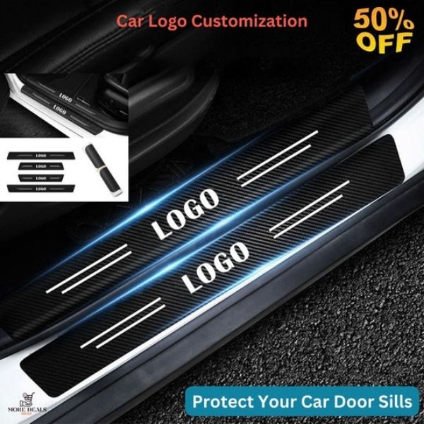 CARBON FIBER LEATHER DOOR SILL PROTECTOR (PACK OF 4 PCS)