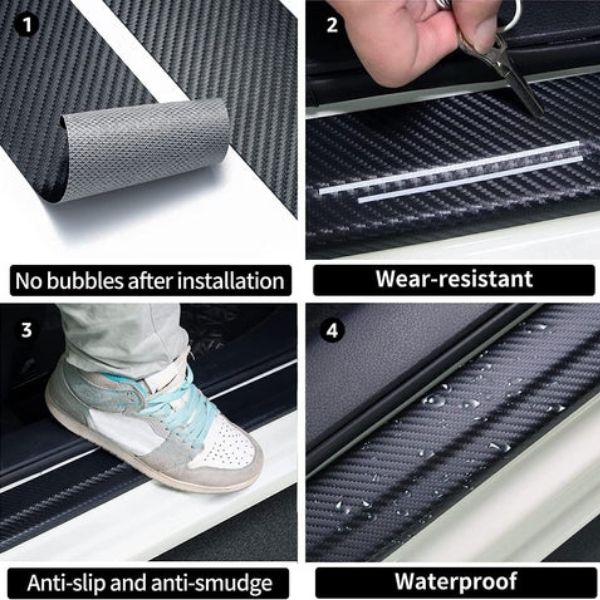 CARBON FIBER LEATHER DOOR SILL PROTECTOR (PACK OF 4 PCS)