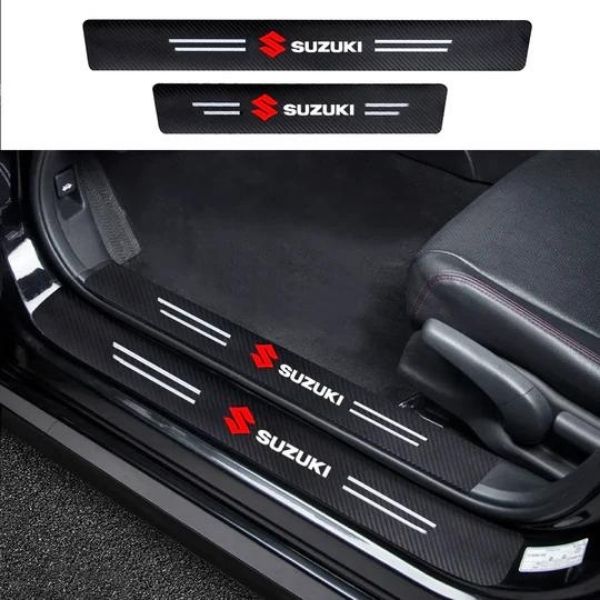 CARBON FIBER LEATHER DOOR SILL PROTECTOR (PACK OF 4 PCS)